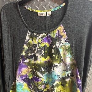 Cato Multicolor Abstract Blouse - Gray, Purple, Yellow, Blue